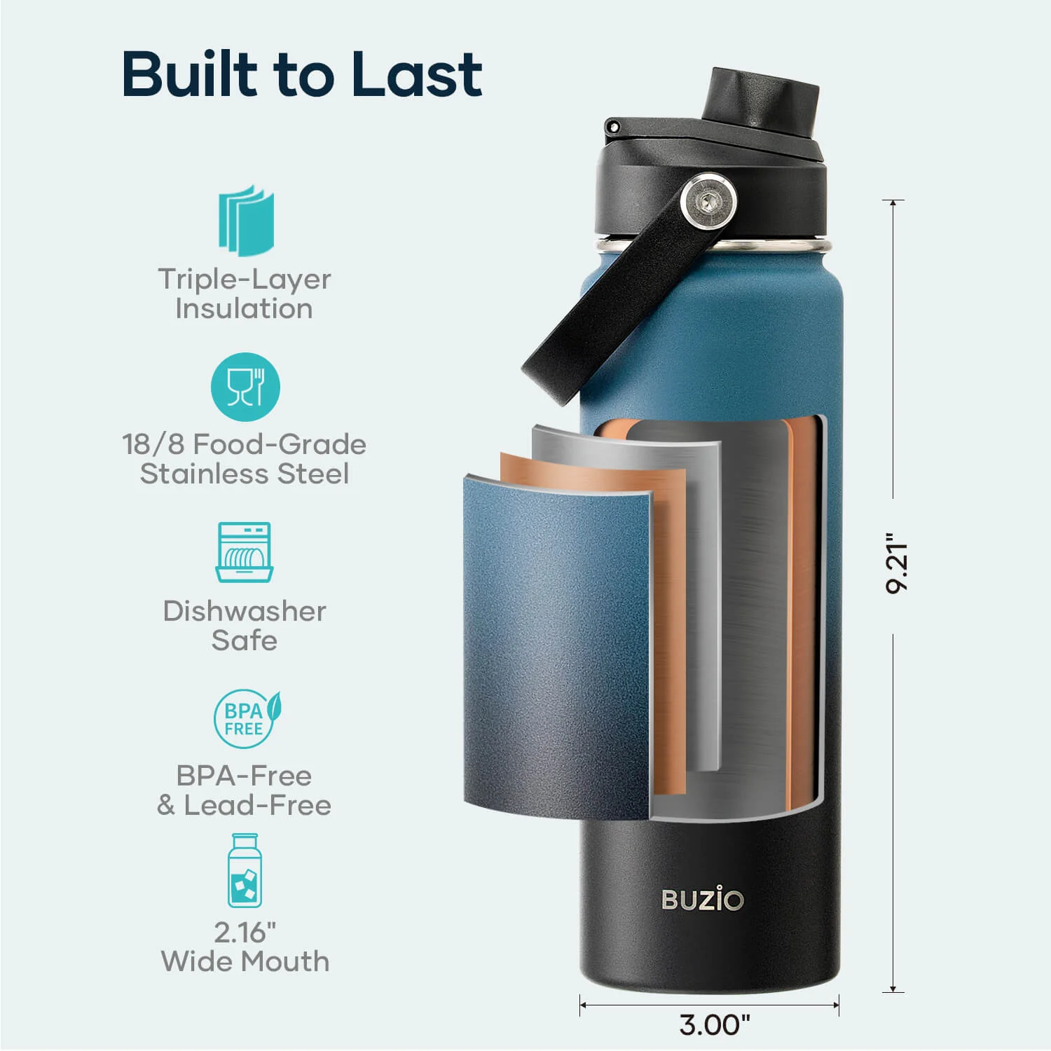 Insulated Water Bottle with 2 Lids | 24oz | Indigo Crush - Image 7