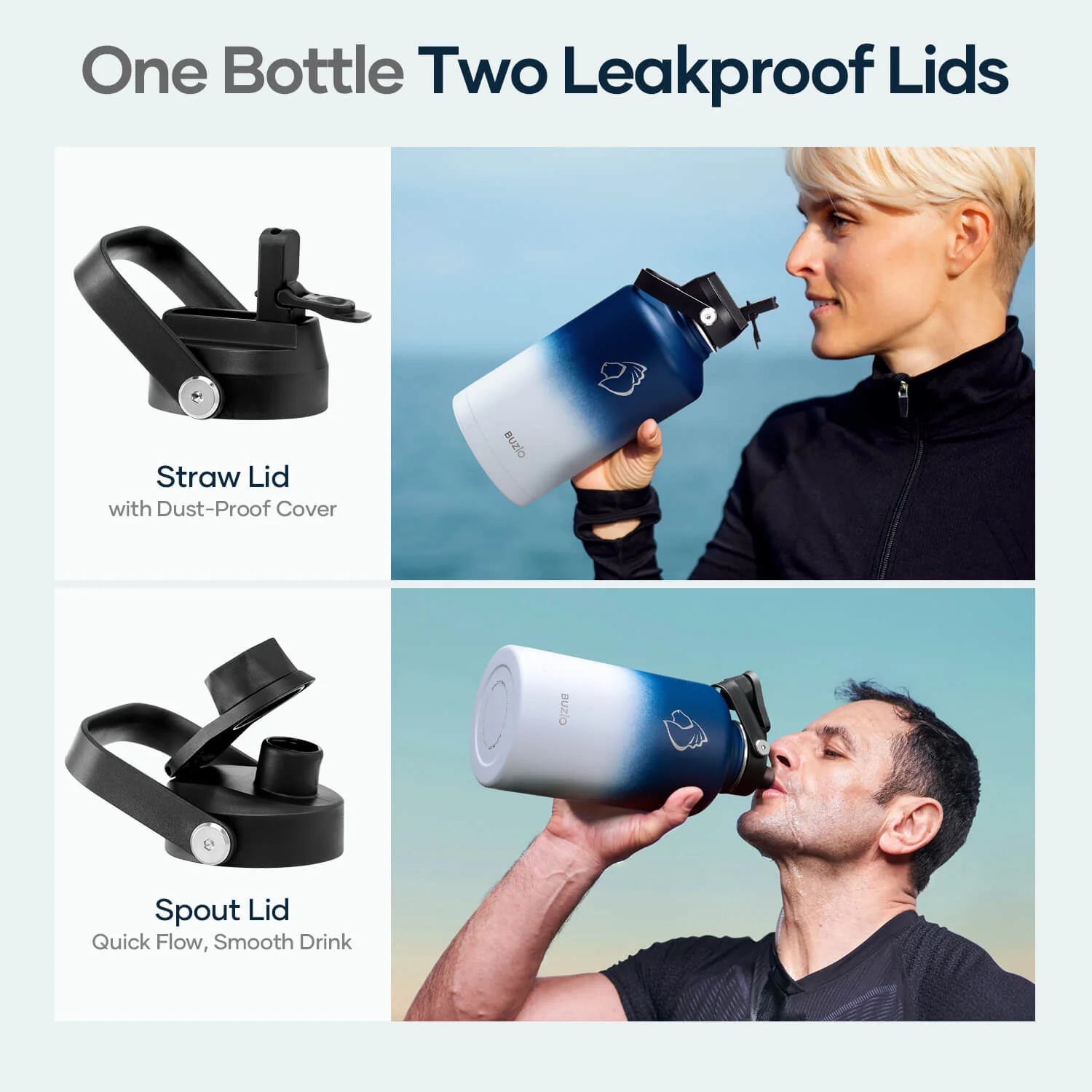 Insulated Water Bottle With 2 Lids | 64oz | Tuxedo - Image 7