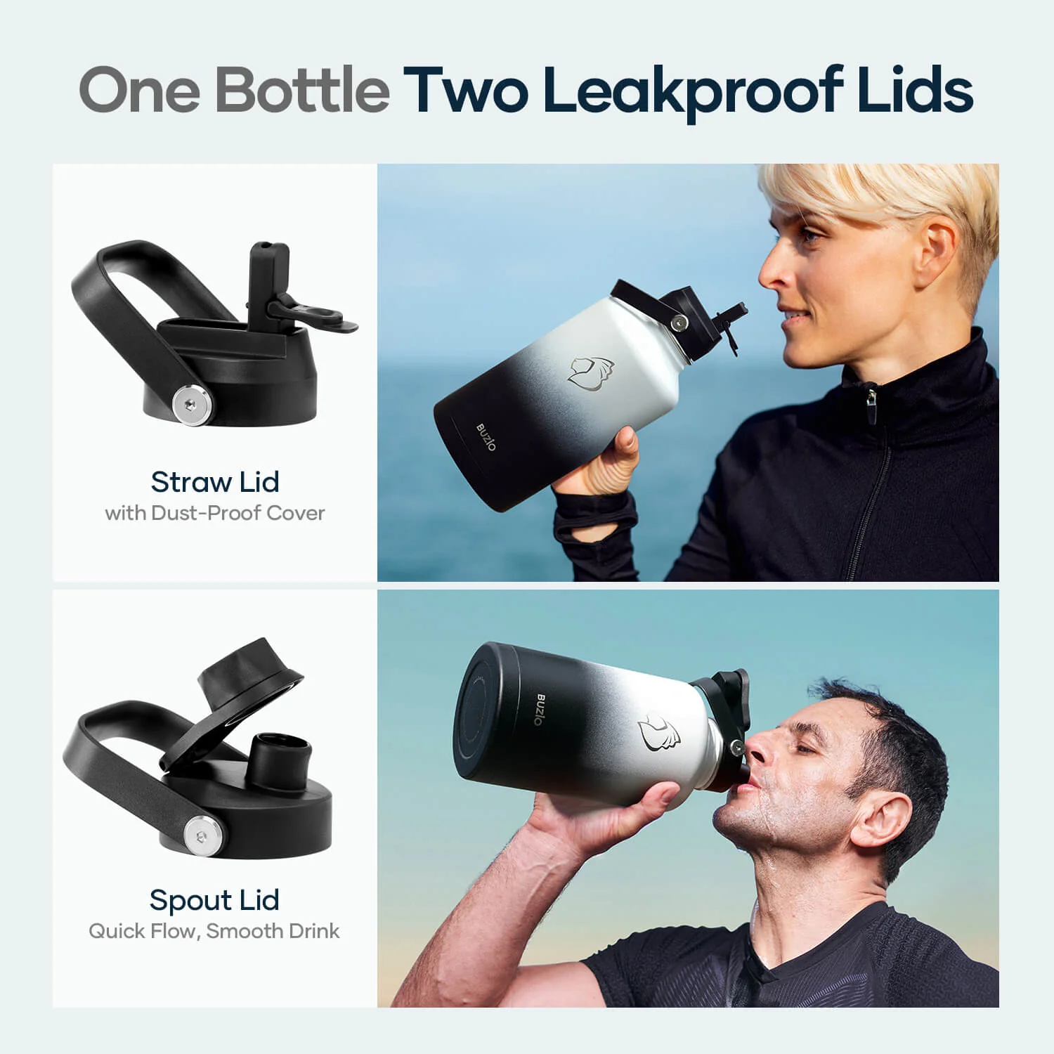 Insulated Water Bottle With 2 Lids | 64oz | Day & Night - Image 6