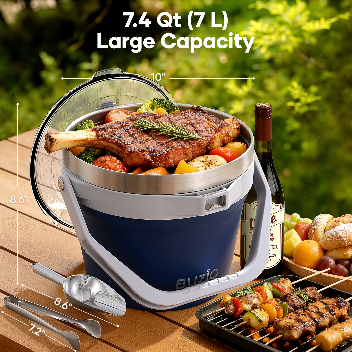 7.4 Qt/7 L Insulated Ice Bucket with Lid and Scoop & Tongs for Parties - Image 21