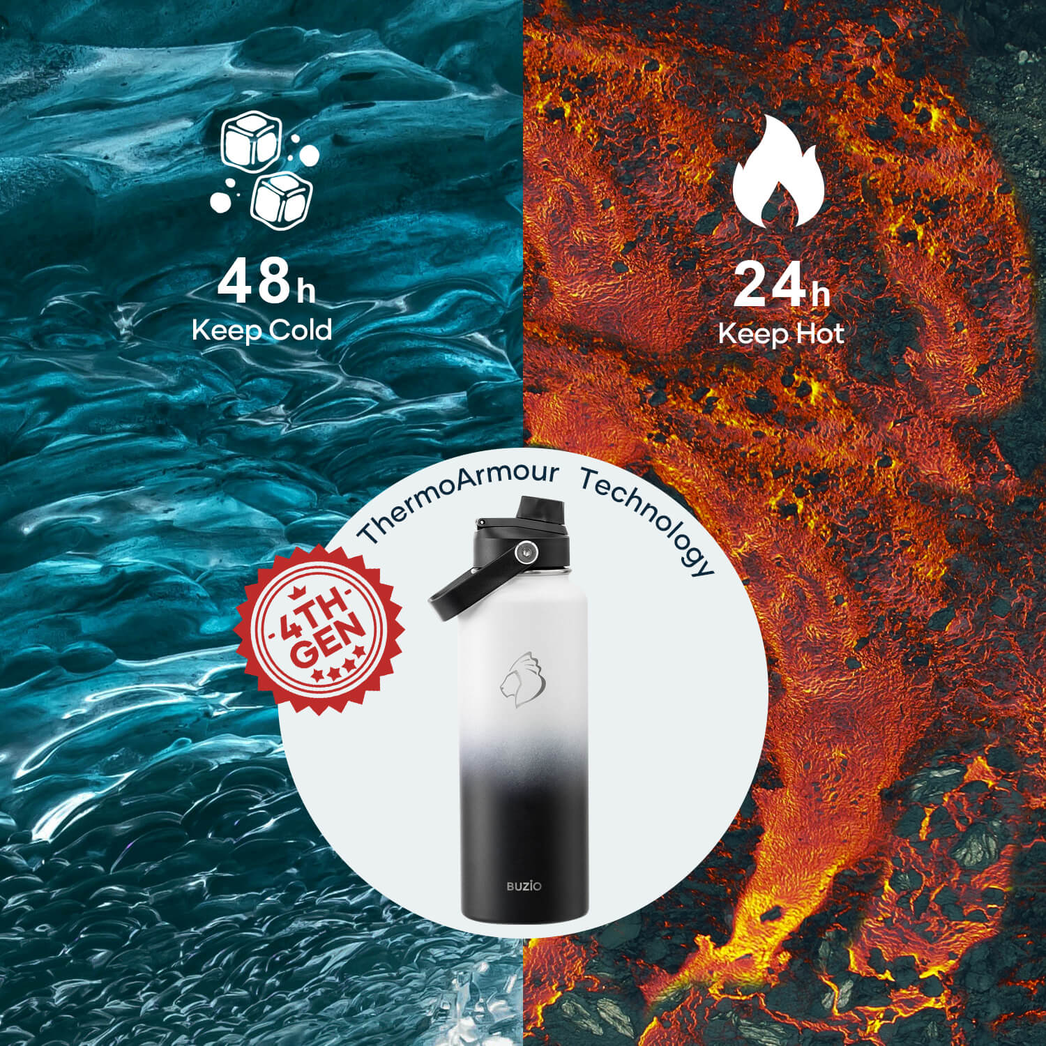 Insulated Water Bottle with 2 Lids | 40oz | Day & Night - Image 4