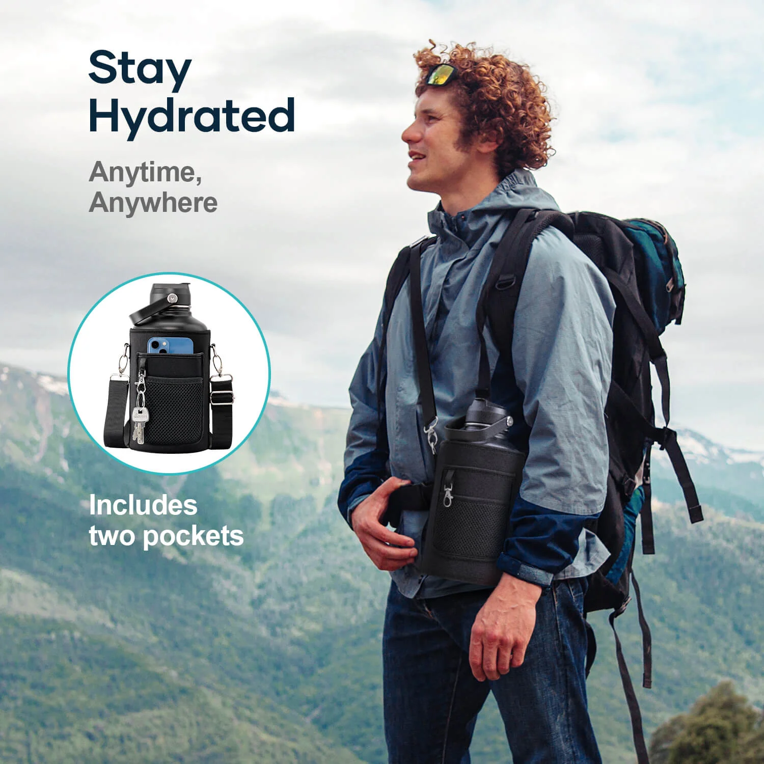 Insulated Water Bottles with 2 Lids | Black | 64oz - Image 9