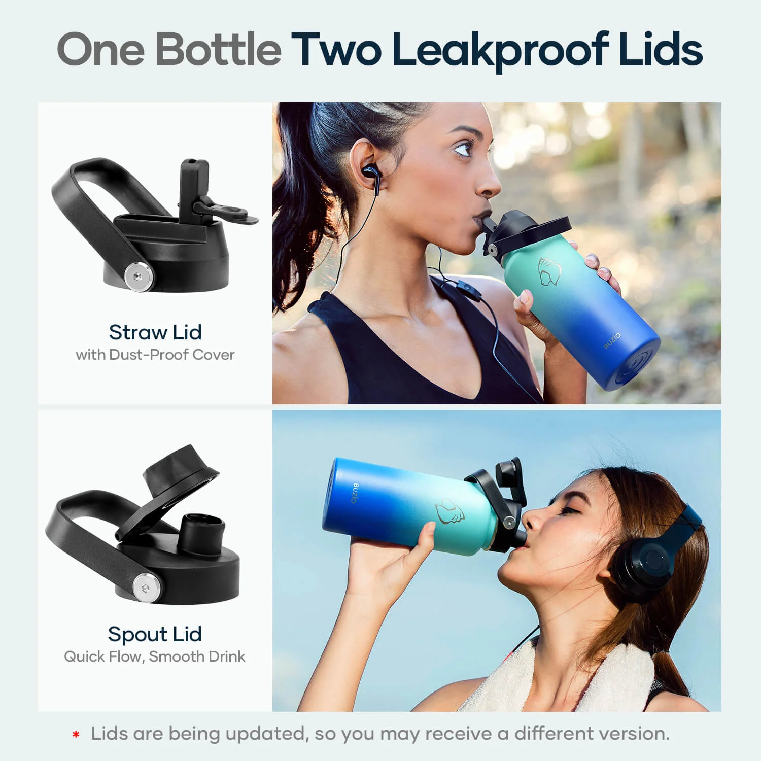 Insulated Water Bottles with 2 Lids | 32oz | Caribbean Blue - Image 5