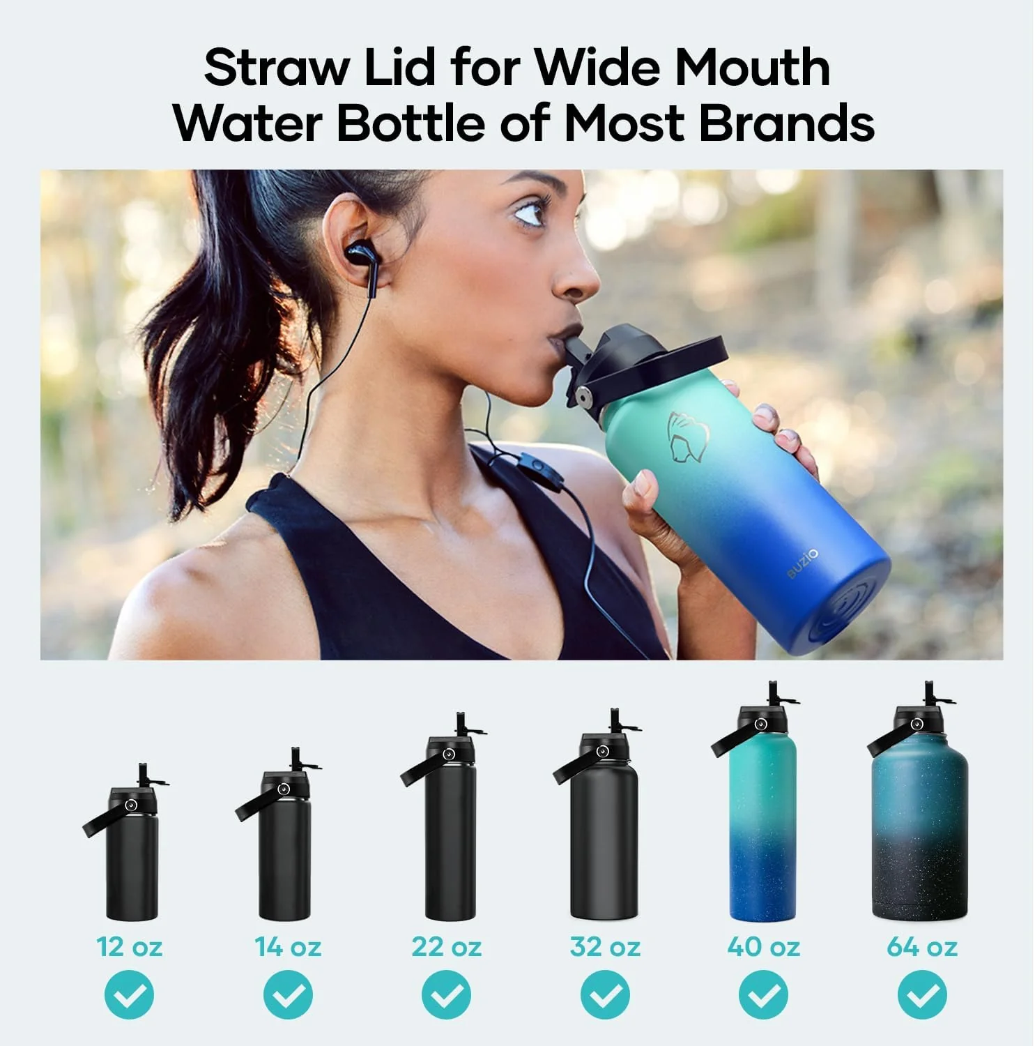 BUZIO Replacement Straw Cap for 2.2in Wide Mouth Water Bottles - Image 4