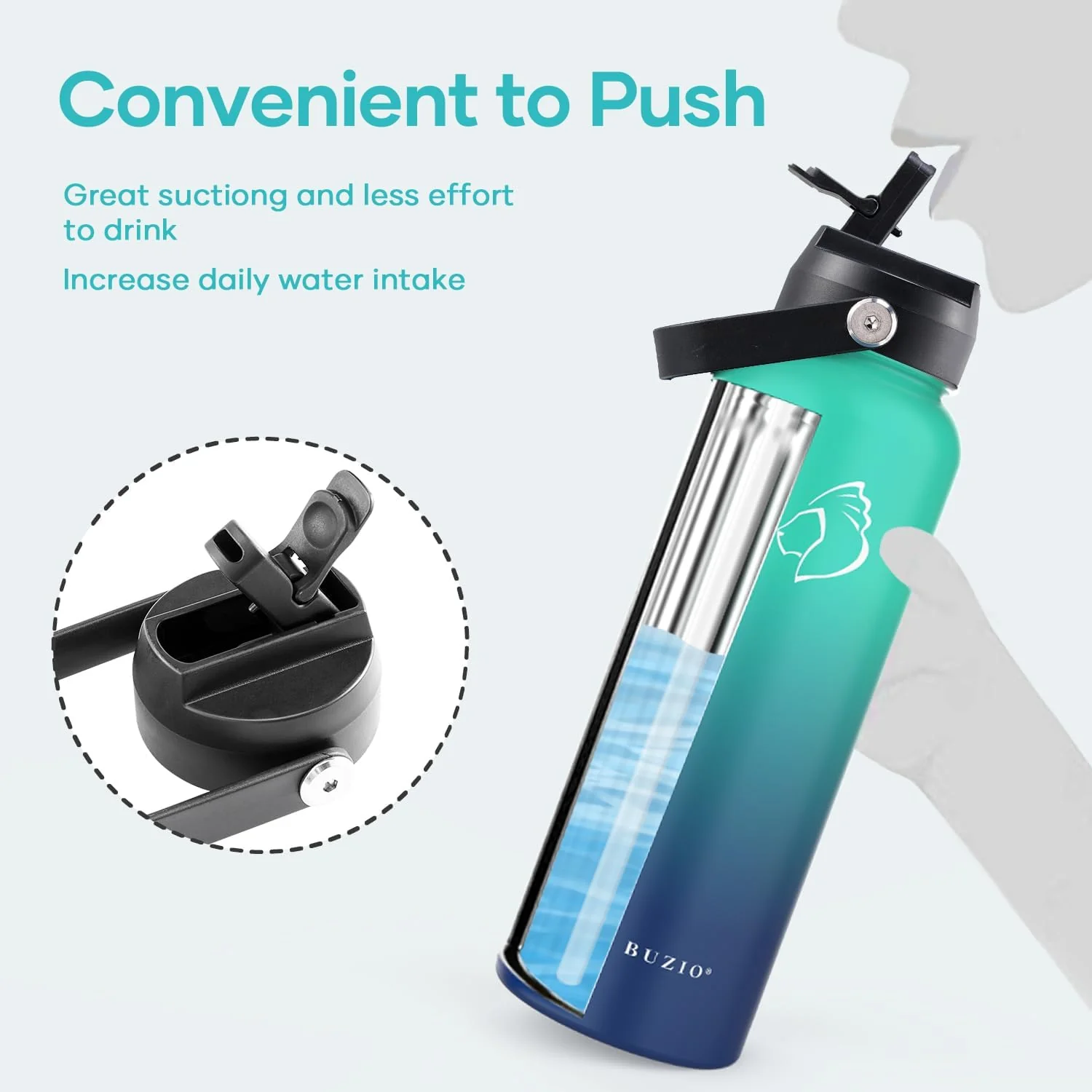 BUZIO Replacement Straw Cap for 2.2in Wide Mouth Water Bottles - Image 6