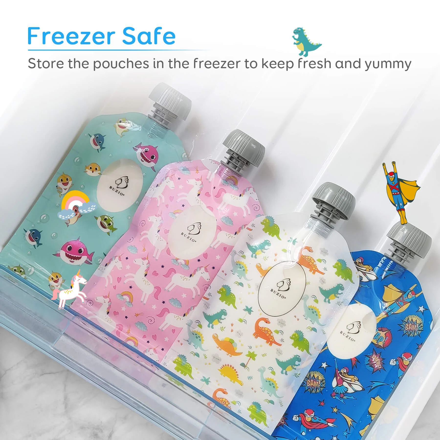 BUZIO Reusable Food Pouches for Kids | 5oz | 12 Packs - Image 4