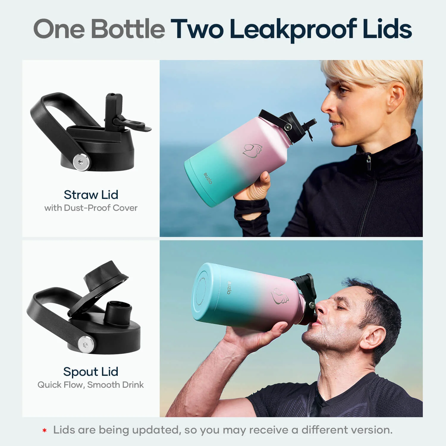 Insulated Water Bottle With 2 Lids | 64oz | Bubble Gum - Image 5