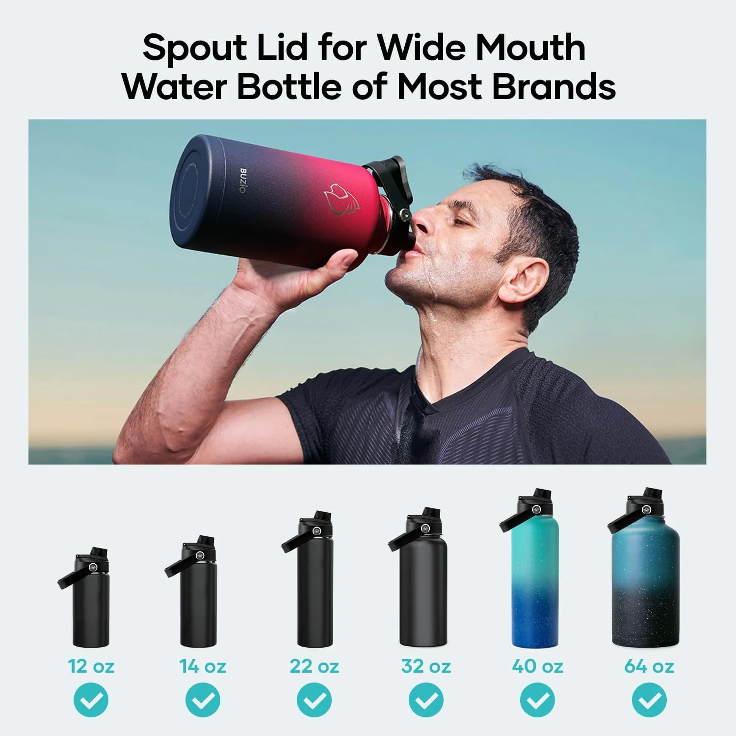 BUZIO Twist Chug Replacement Cap for 2.2in Wide Mouth Water Bottles - Image 5
