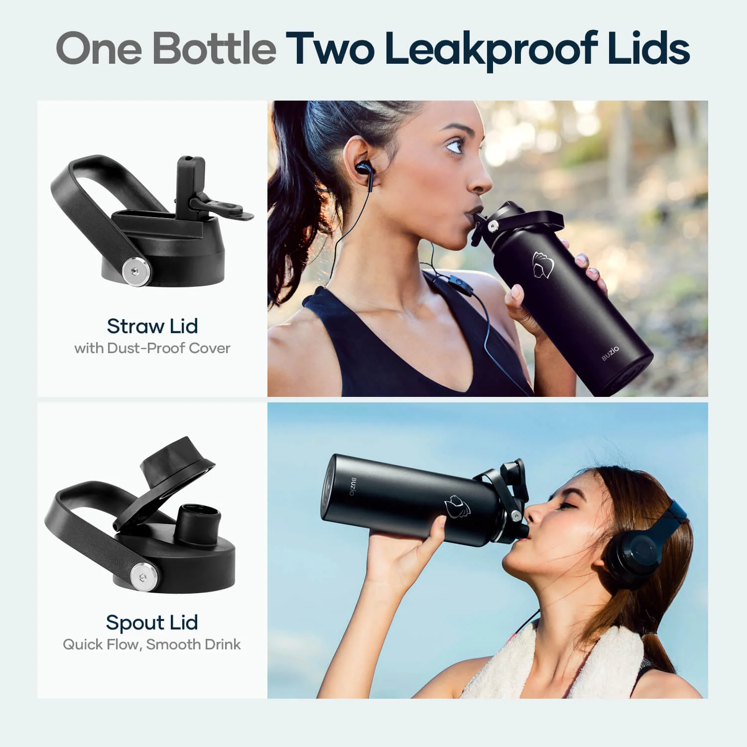 Insulated Water Bottle with Straw Lid | 40oz | Black - Image 6