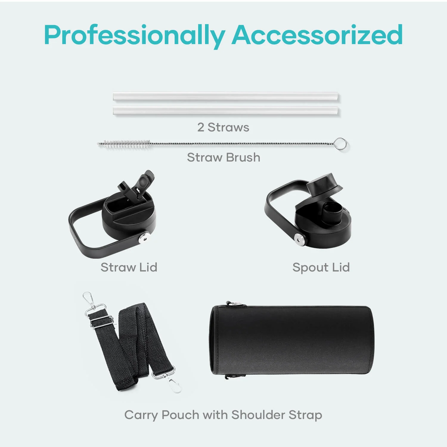 Insulated Water Bottle with Straw Lid | 40oz | Black - Image 8