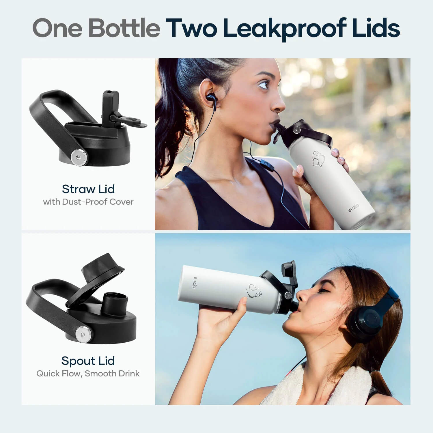 Duet Series Water Bottles with 2 Lids | 24oz - Image 5