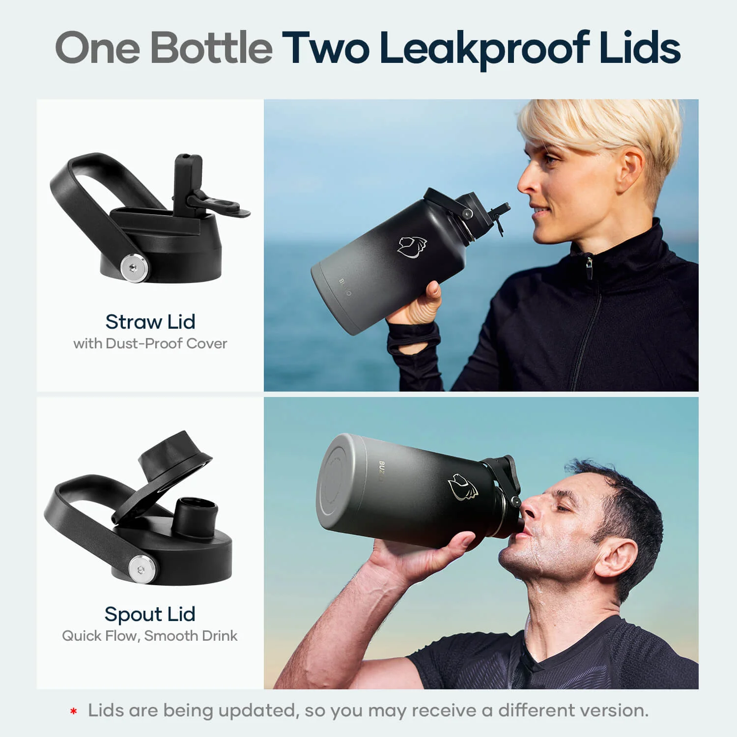 Insulated Water Bottle With 2 Lids | 64oz | Shadow - Image 5