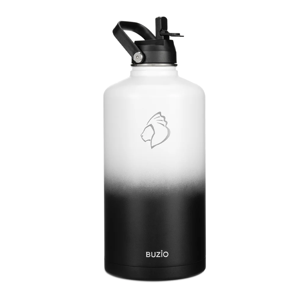 Insulated Water Bottle with Straw Lid | White Black | 128oz - Image 3