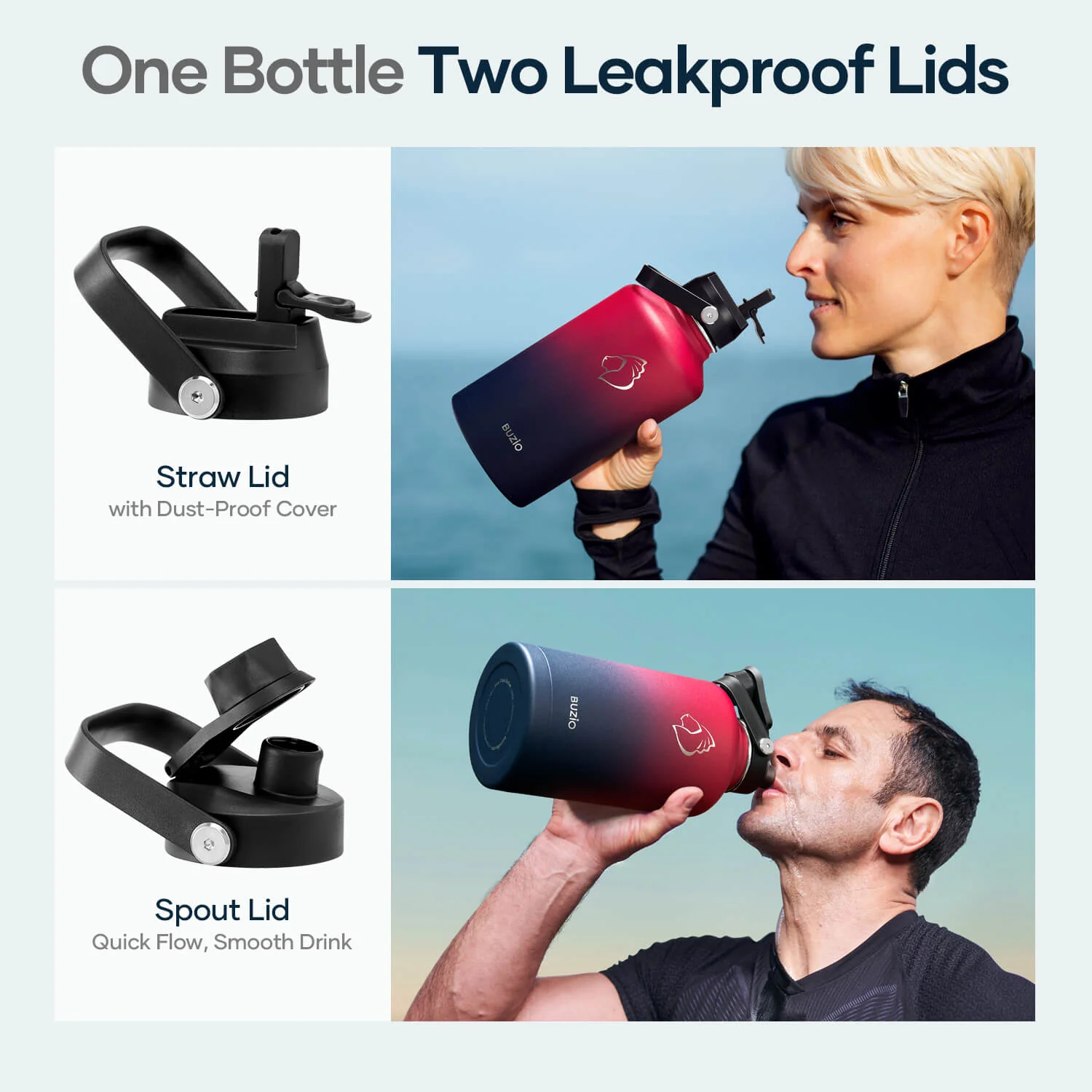 Insulated Water Bottles with 2 Lids | Ruby Red Navy | 64oz - Image 7