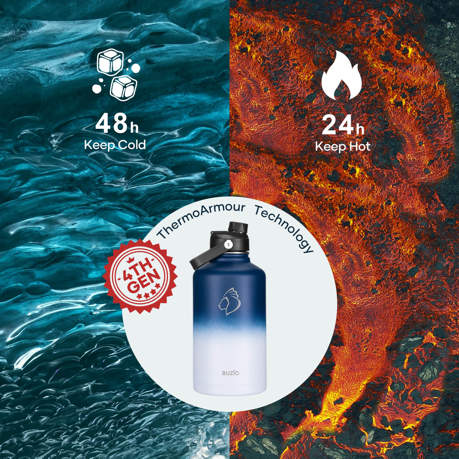 Insulated Water Bottles with 2 Lids | Tuxedo | 64oz - Image 4
