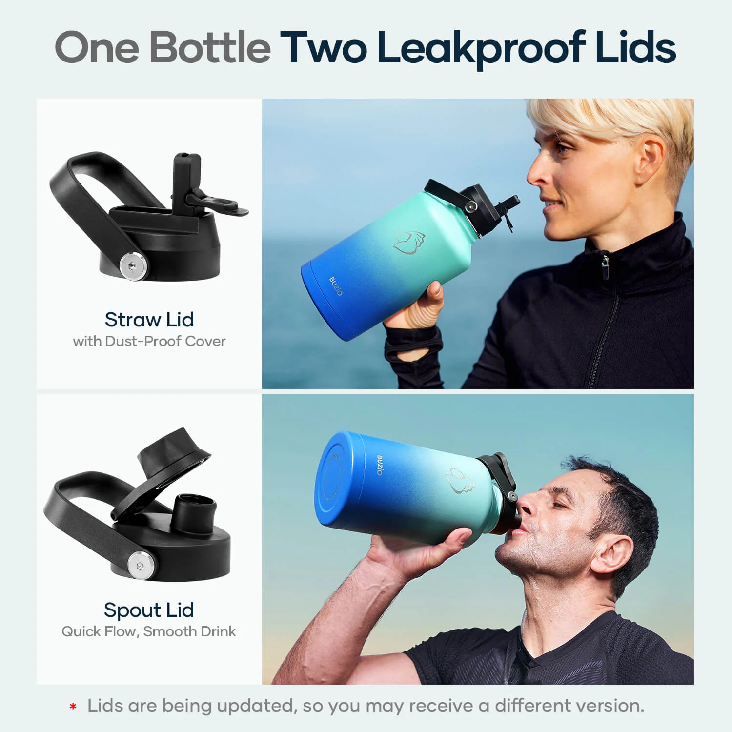 Insulated Water Bottle With 2 Lids | 64oz | Caribbean Blue - Image 5