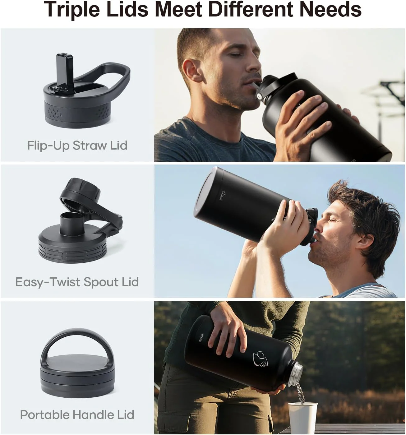 Trio Series Water Bottle with 3 Lids | 128oz - Image 14
