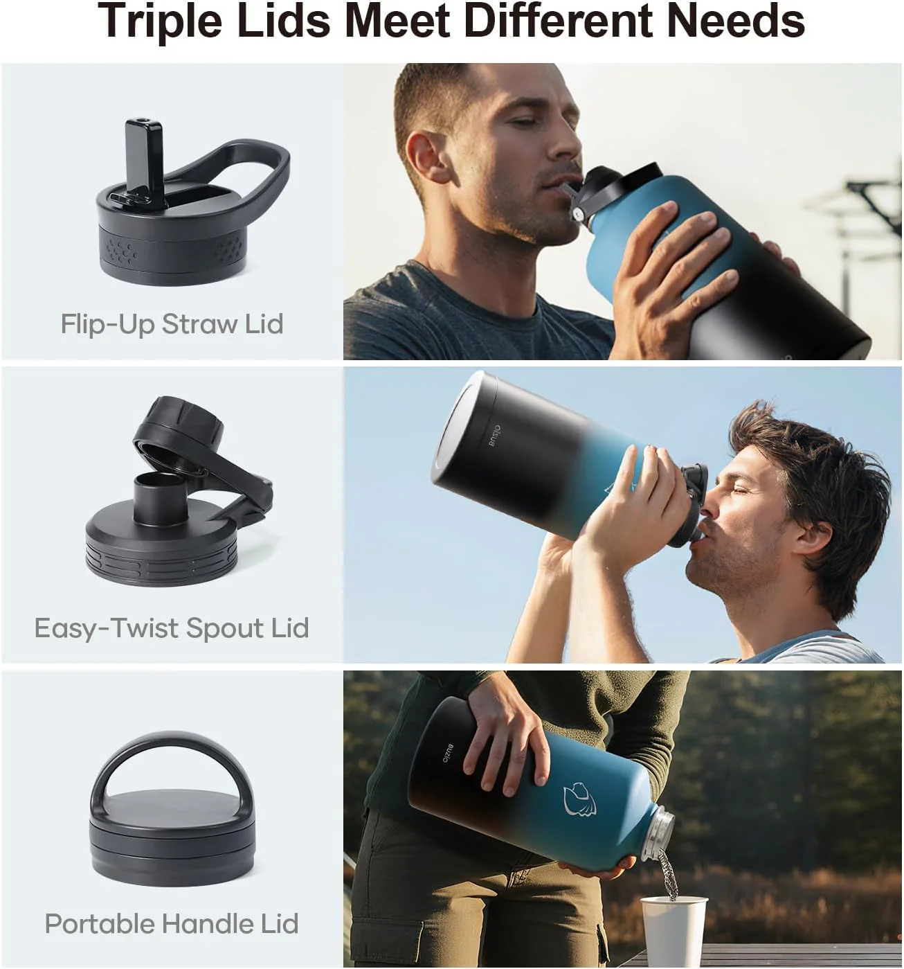 Trio Series Water Bottle with 3 Lids | 128oz - Image 7